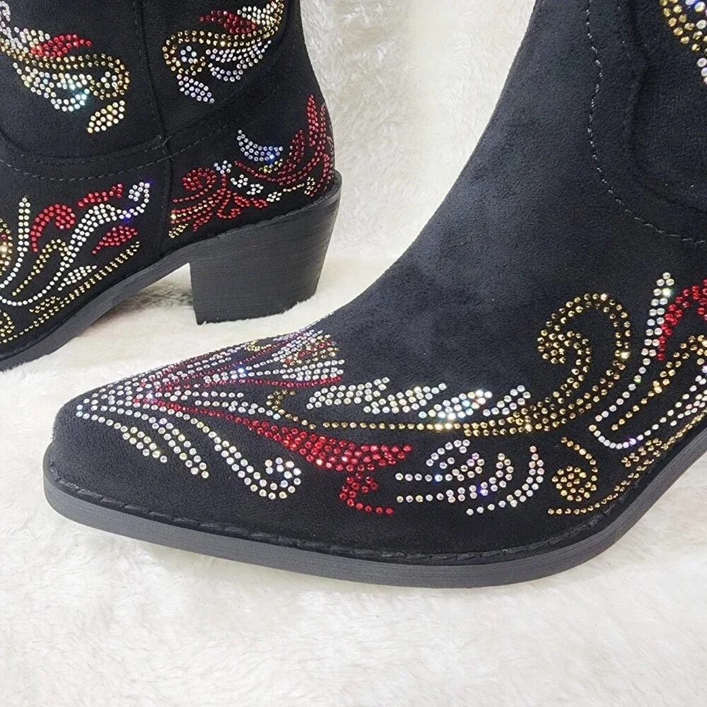 NIB MUERTO Goth Western Cowgirl Boots Sparkling Iridescent Rhinestones Skull - Picture 10 of 16